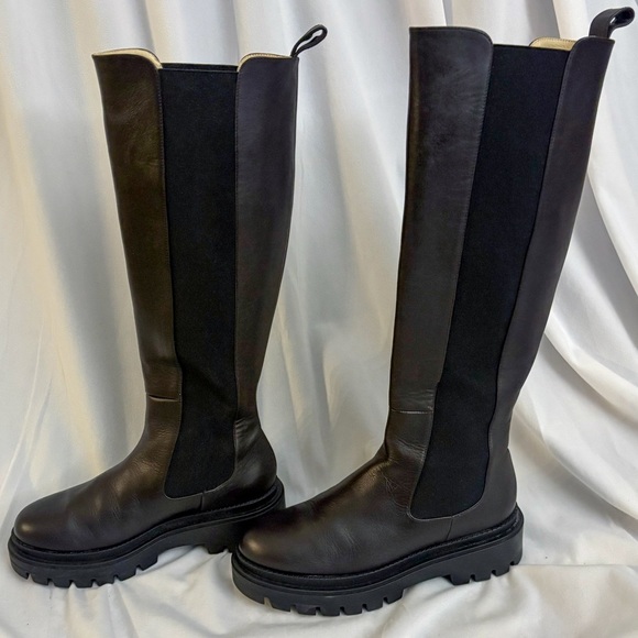 Poppy Barley Elevate Tall Chelsea Lug Sole Boots Black Leather Size 8.5 - Picture 3 of 10